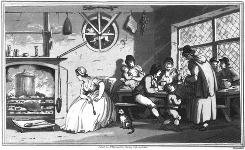 Dog rotating the spit illustration